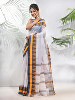 White Pure Cotton Tant Saree With Temple Border-MA51TT43430121