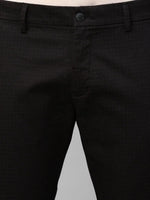 Genips Men's Cotton Stretch Caribbean Slim Fit Self Design Black Trousers