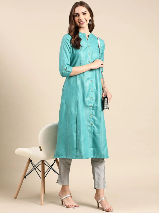 Women's Sea Green Solid Straight Kurta-ON-609-Seagreen