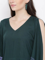 Kaftan sleeve yoke mini dress in Bottle Green