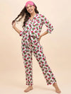 Shirt Pyjama Set in Pink color Fruit Print