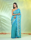 All Over Thread Floral Embroidery Sea Green Cotton Saree-MA62CT33610071