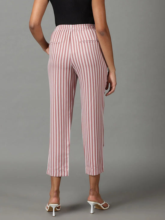 Women's Mauve Striped Formal Trouser-IM-9897-Mauve