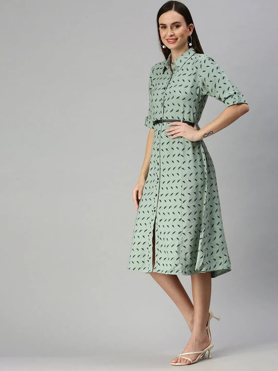 Women's Green Printed Shirt Dress-AE-444954-Greennavyblue