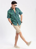 Men Spread Collar Abstract Green Casual Shirt-HARVEN-2310-Green