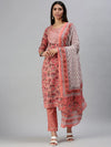 Women's Peach Printed Kurta Sets-SS361-Peach