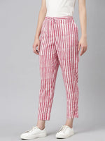 Women White Striped Trouser-BGE-006-Whitepink