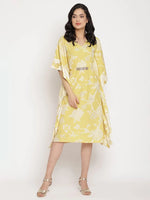 Ahalyaa Women Lime Green & Off White Floral Printed Flared Sleeves Floral Kaftan Kurta