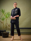 Women Black Rayon Yoke Embroidered Shirt With Palazzos