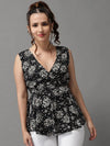 Women's Black Printed Peplum Top-AE-12003-Black