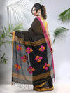 Black Cotton Saree With Stripes Pattern-MA56CH33880047