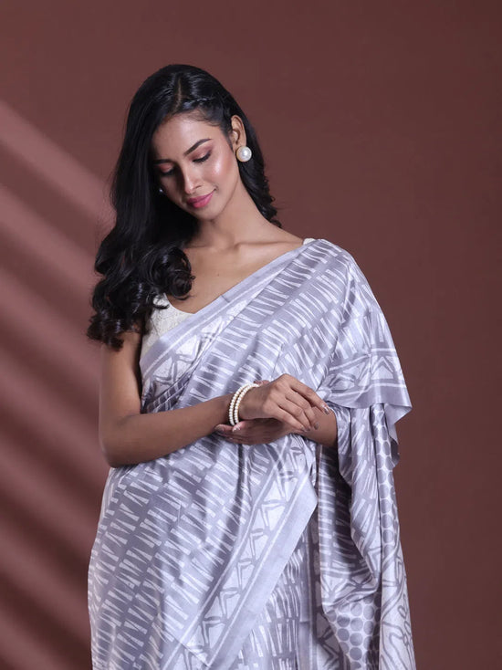 Steel Grey Silk Soft Saree With Texture Print-MA60BSL01400074