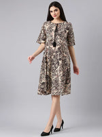 Women Beige Floral A-Line Dress-RE-SKF-352-Beige