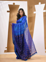 Blue And Sky Matka Handwoven Saree With Shibori Designs-MA53MT063080048