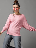 Women's Pink Solid Pullover Sweater-BLR-019-Pink