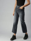 Women's Grey Solid Denim Wide Leg Jeans-IM-9819-Grey