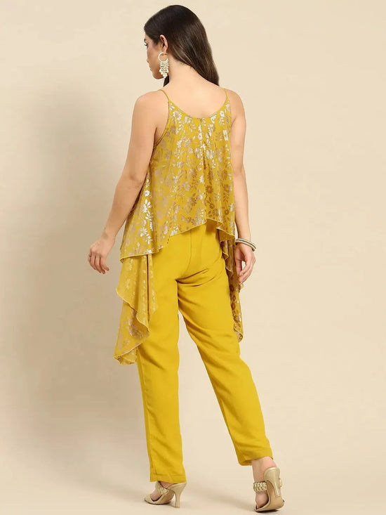 Asymmetric drape jumpsuit in Yellow