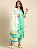 Women's Teal Printed Kurta Set-AT-A374-Teal