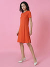 Women's Orange Embellished A-Line Dress-AE-15687-Rust