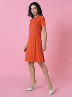 Women's Orange Embellished A-Line Dress-AE-15687-Rust