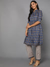 Ahika Women Blue Cotton Printed A-Line Kurta Pant Set