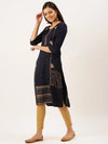 Women's Navy Blue Solid Straight Kurta-DF-1212-Navyblue