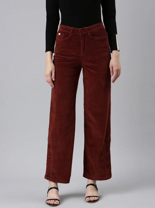 Women Rust Solid Parallel Trouser-IM-10633-Rust