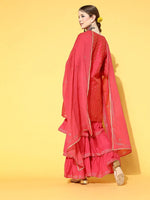 Ahika Women Coral Woven Design Kurta Sharara With Dupatta