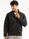 Men Black Mock Collar Solid Bomber-LBR-602-Black