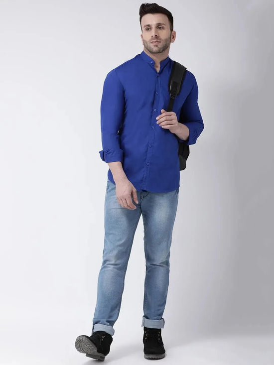 Hangup Men Slim Solid Shirts-BenRoyalBlueShirt