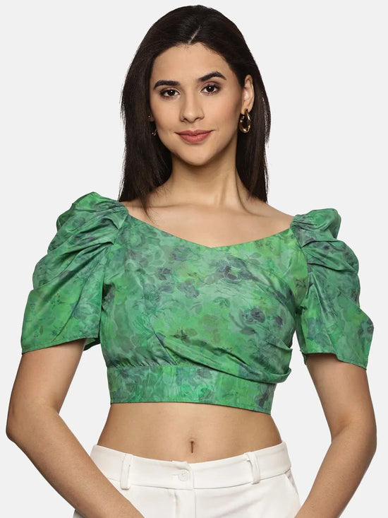 Floral Green Wrap Crop Top-17342