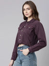 Women Purple Solid Denim Jacket-GZ-5599-Purple