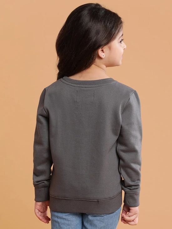 Tales & Stories Grey Printed SweatShirt For Girls