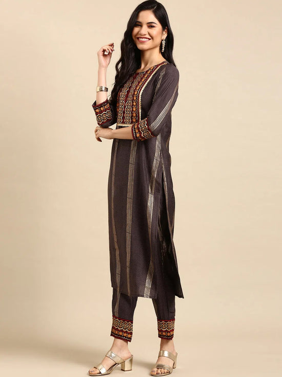 Women's Grey Checked Kurta Set-GW-2646-Grey