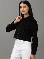 Women's Black Solid Open Front Jacket-IM-10550-Black