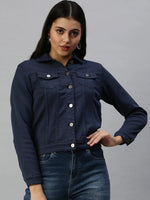 Women's Blue Solid Denim Jacket Jackets-LT-JKT19428-Navyblue