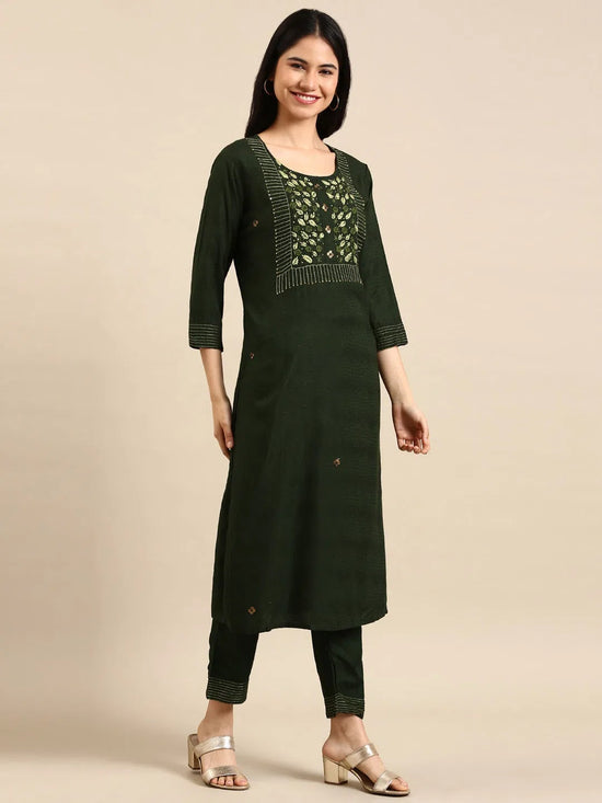 Women's Green Solid Kurta Set-FS-2621-Green