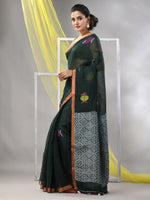 Bottle Green Linen Soft Saree-MA57LN331430038