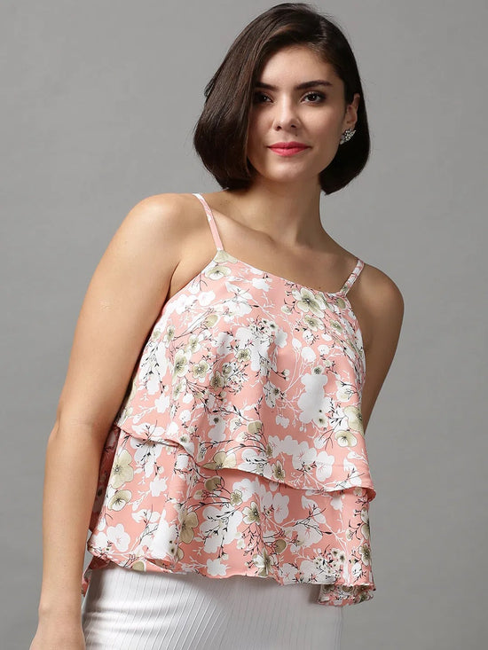 Women's Pink Printed Top-AE-10448-Peach