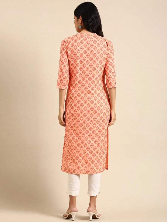 Women's Orange Printed Straight Kurta-GW-500-R-Orange