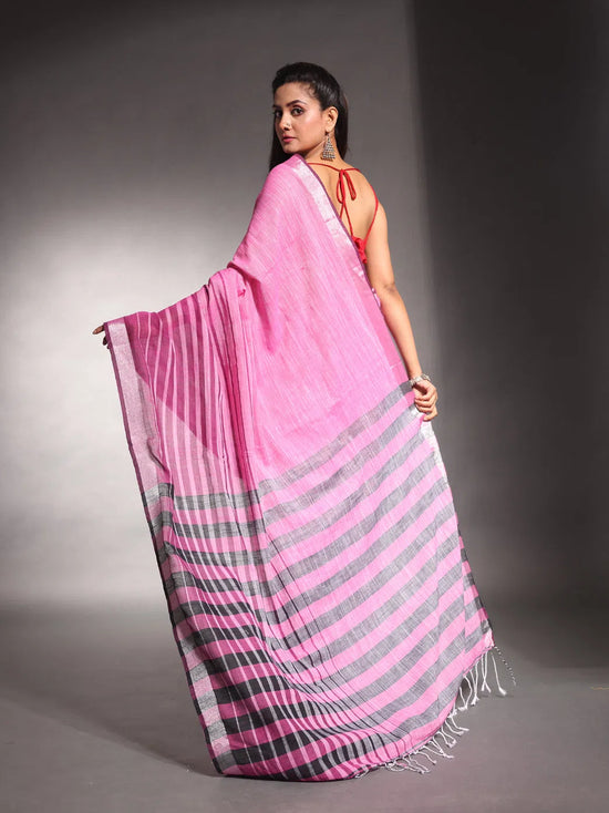 Pink Pure Cotton Soft Saree With Stripes Pattern-MA54CT33580104