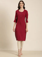 Women Magenta Solid Straight Kurta-DF-1558-Magenta