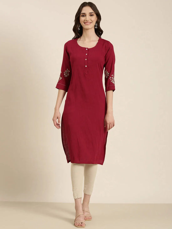 Women Magenta Solid Straight Kurta-DF-1558-Magenta