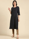 Women's Navy Blue Printed Straight Kurta-GW-3501-Navyblue