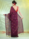 All Over Thread Floral Embroidery Burnt Burgundy Cotton Saree-MA62CT33610073