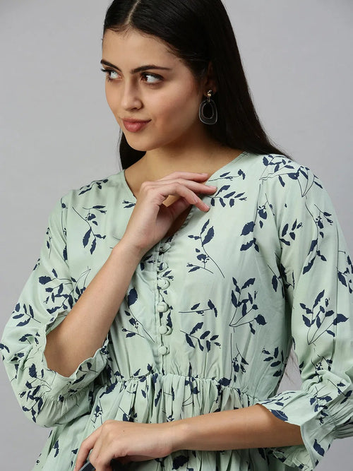 Women Green Printed Peplum Top-AE-10223-Greennavyblue