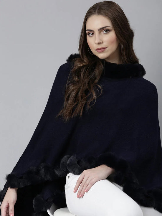 Women Navy Blue Self Design Poncho-CHN-9623-Navyblue