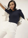 Veni Vidi Vici Navy Puff Sleeve Top