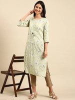 Women's Green Printed Straight Kurta-HO-1919-Green