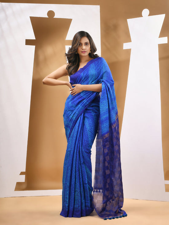 Blue And Sky Matka Handwoven Saree With Shibori Designs-MA53MT063080048